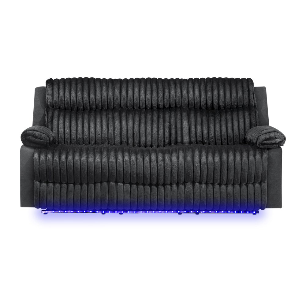 Plush 3 Seaters Sofa withTable with Led Belt Black. Picture 1