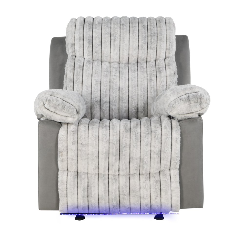 Plush Glider Recliner Chair with Led Belt Gray. Picture 1