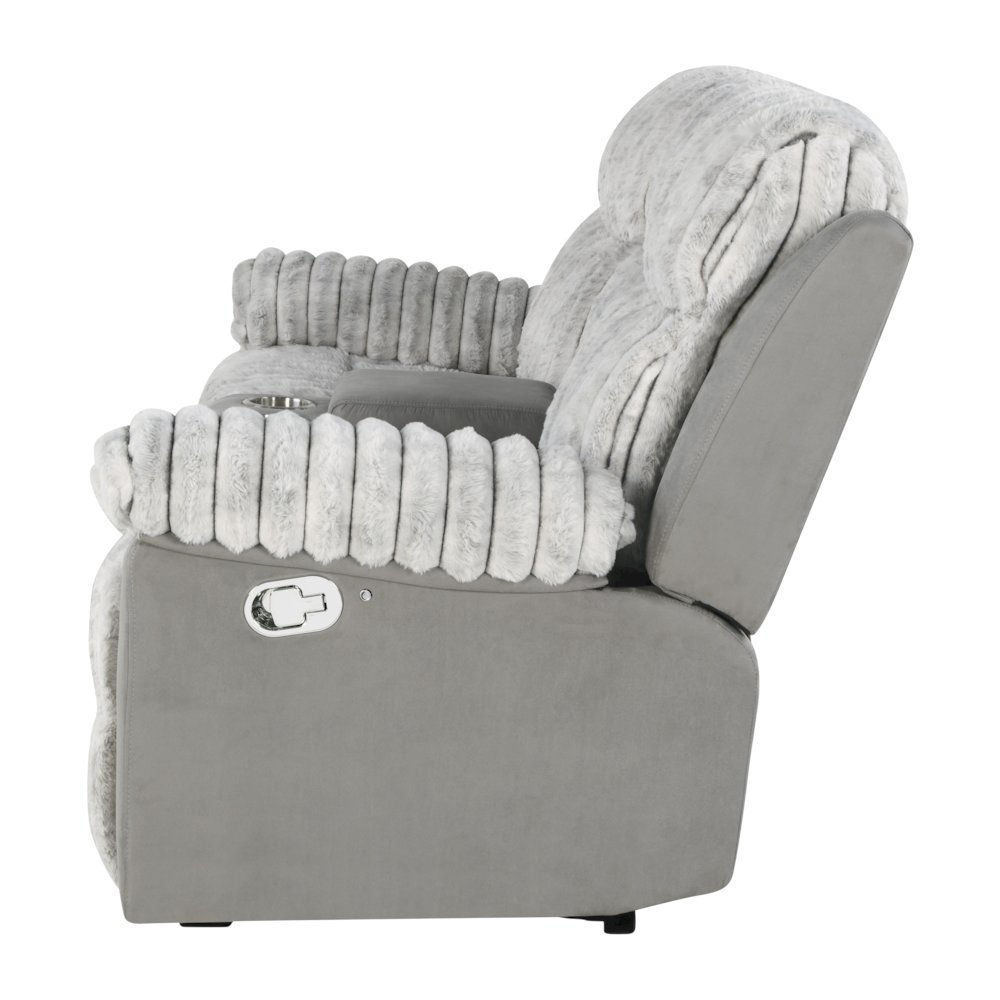 Plush Reclining Love Seat Gray. Picture 3