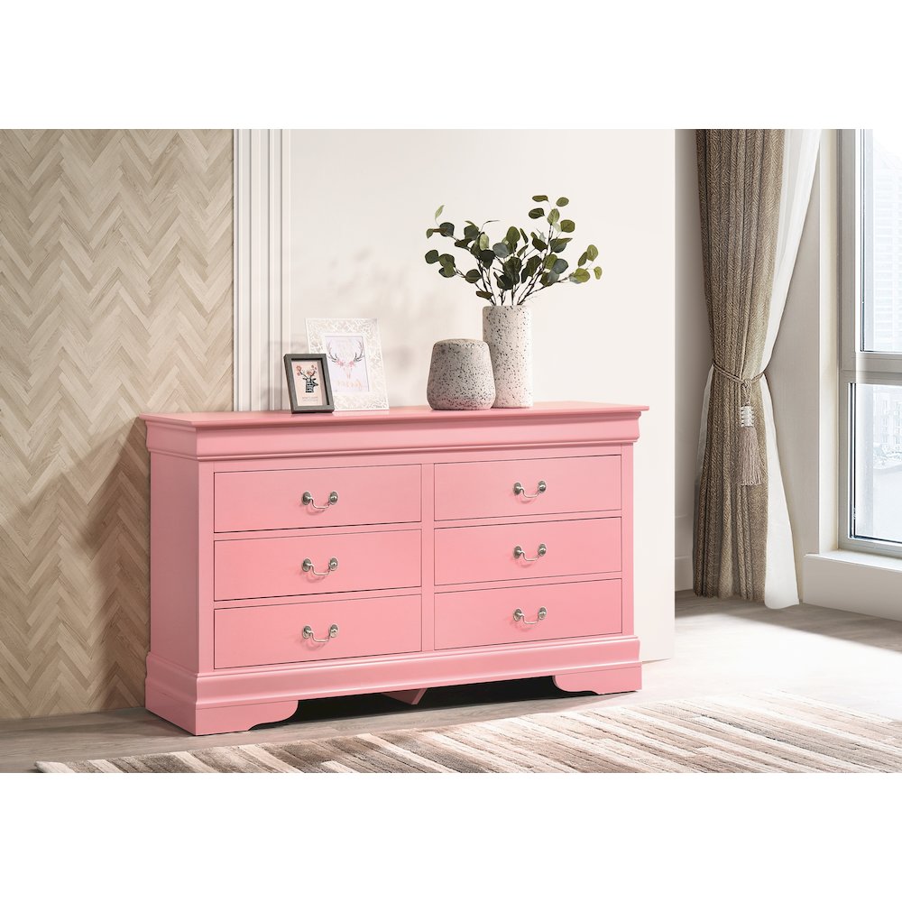 Glory Furniture LouisPhillipe Dresser in Pink Color. Picture 6