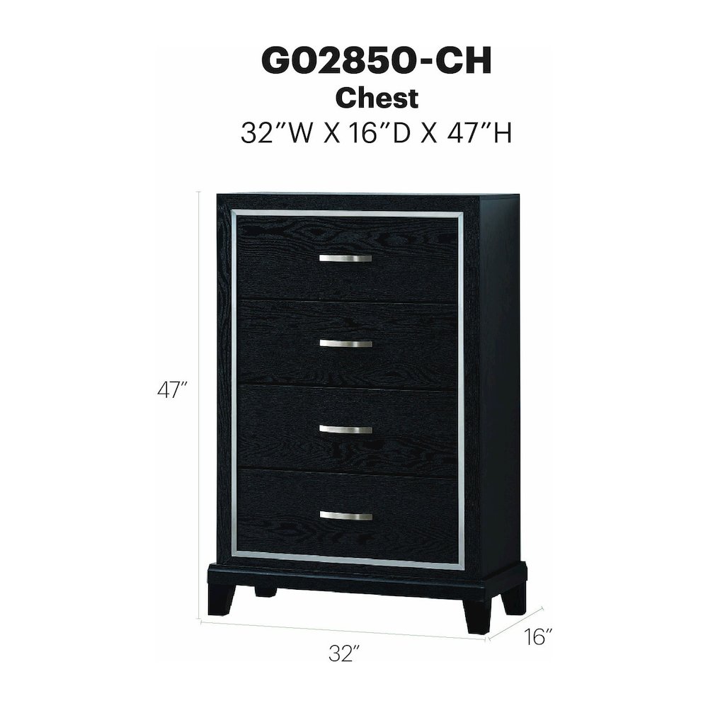 Contemporary Livingston 4 Drawer Chest, Black. Picture 7