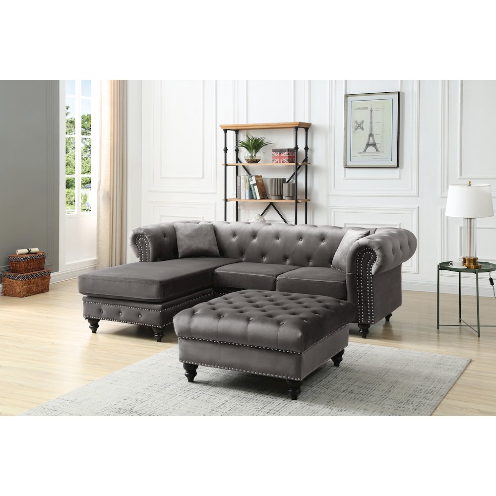 Glory Furniture Nola Sofa Chaise in Dark Gray Color. Picture 5