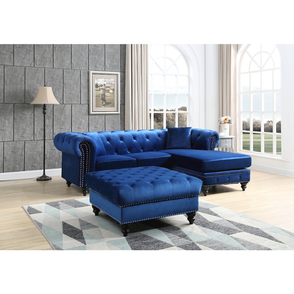 Glory Furniture Nola Sofa Chaise in Navy Blue Color. Picture 5