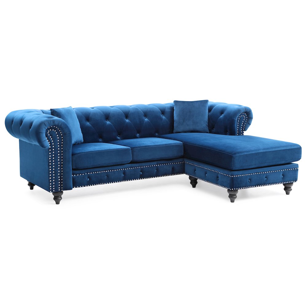 Glory Furniture Nola Sofa Chaise in Navy Blue Color. Picture 1