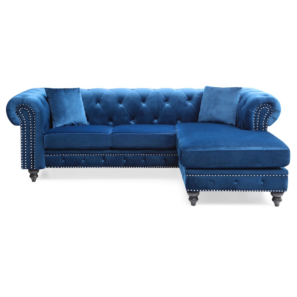 Glory Furniture Nola Sofa Chaise in Navy Blue Color. Picture 2