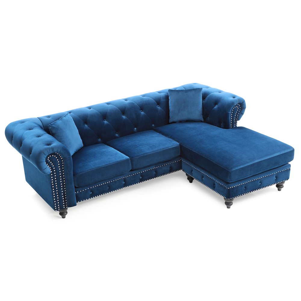 Glory Furniture Nola Sofa Chaise in Navy Blue Color. Picture 3