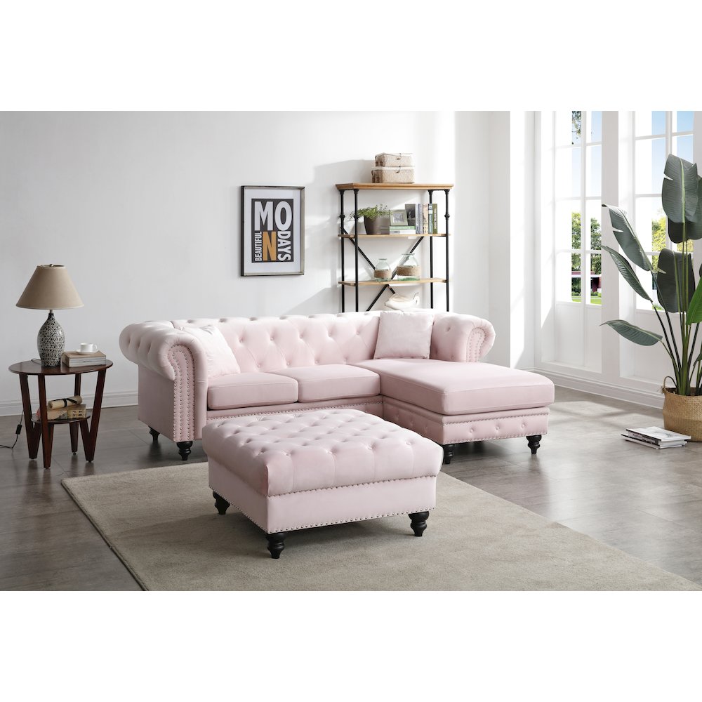 Glory Furniture Nola Sofa Chaise in Pink Color. Picture 5