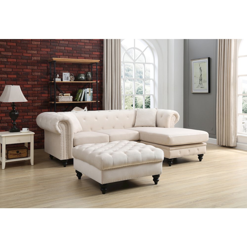 Glory Furniture Nola Sofa Chaise in Ivory Color. Picture 5