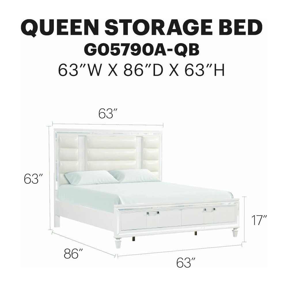 Glory Furniture Genoa Queen Bed, Sparkling White. Picture 8