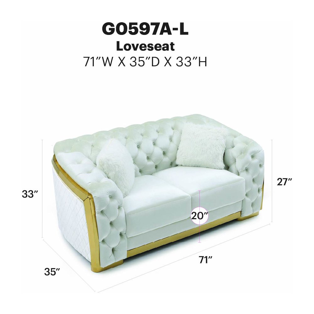 Glory Furniture Lexi Loveseat in Ivory Color. Picture 9