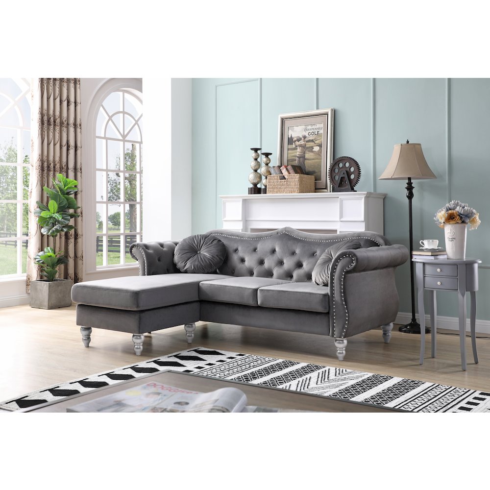 Glory Furniture Hollywood Sofa Chaise in Dark Gray Color. Picture 6