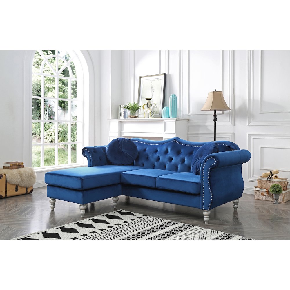 Glory Furniture Hollywood Sofa Chaise in Navy Blue Color. Picture 6
