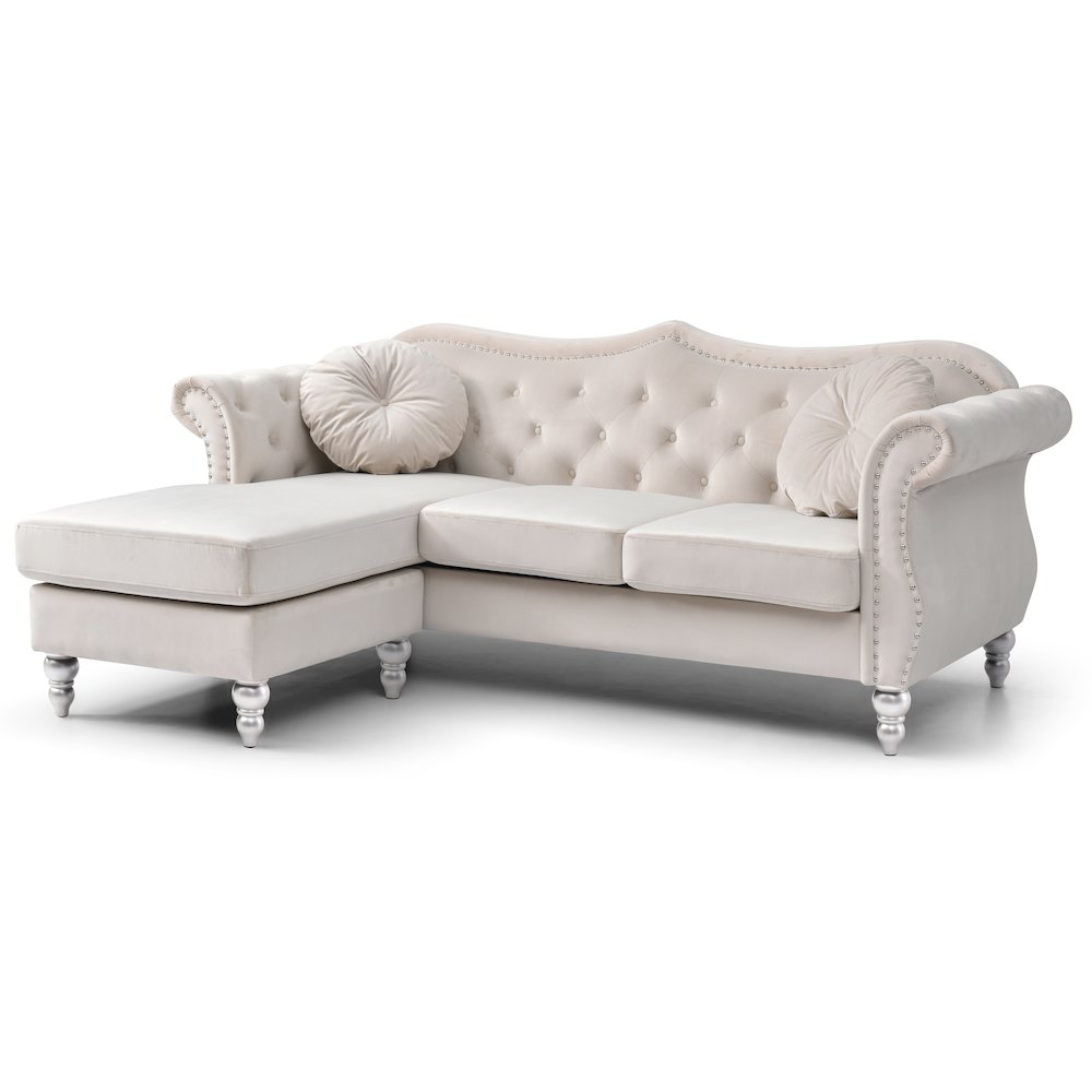 Glory Furniture Hollywood Sofa Chaise in Ivory Color. Picture 1