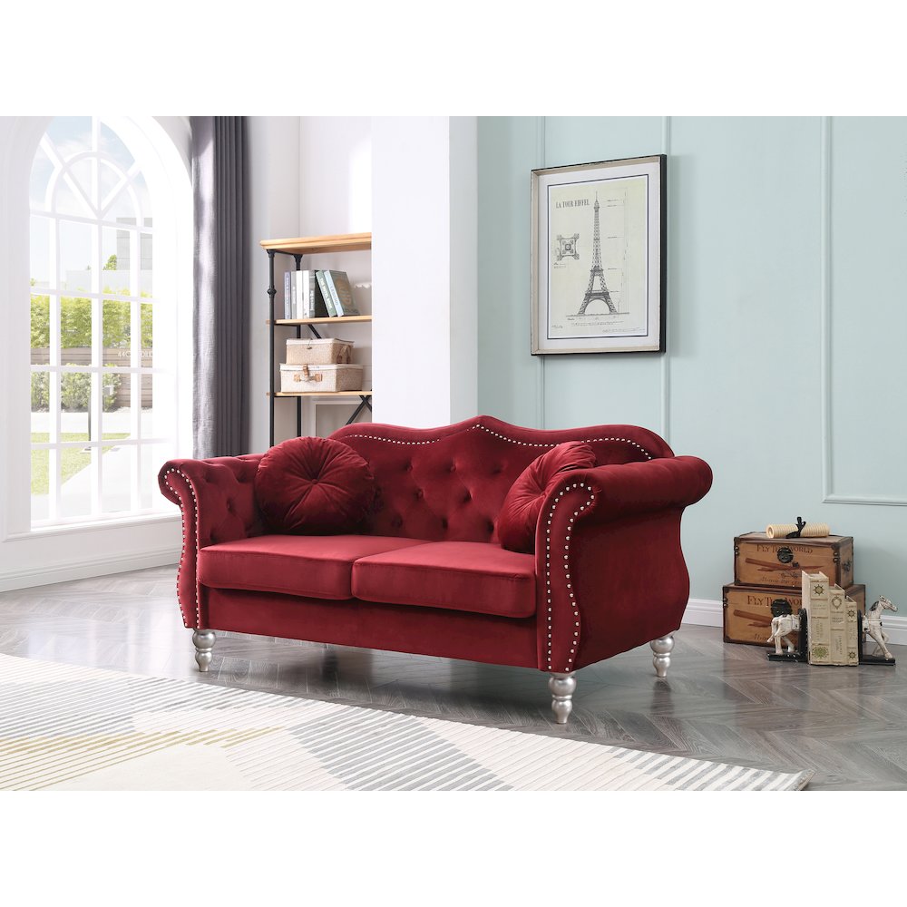 Glory Furniture Hollywood Loveseat in Burgundy Color. Picture 5