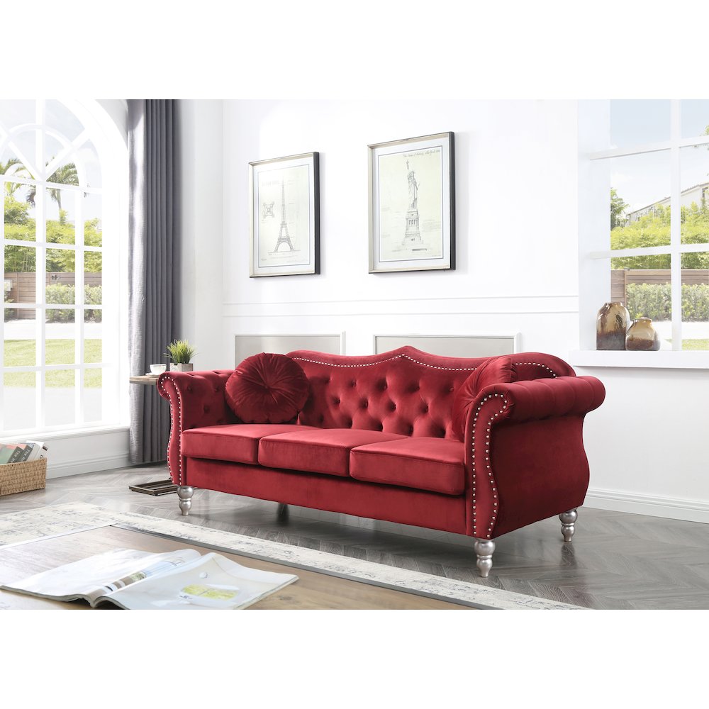 Glory Furniture Hollywood Sofa in Burgundy Color. Picture 5