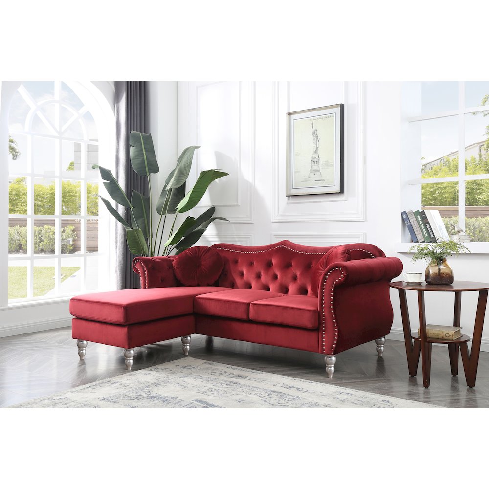 Glory Furniture Hollywood Sofa Chaise in Burgundy Color. Picture 6
