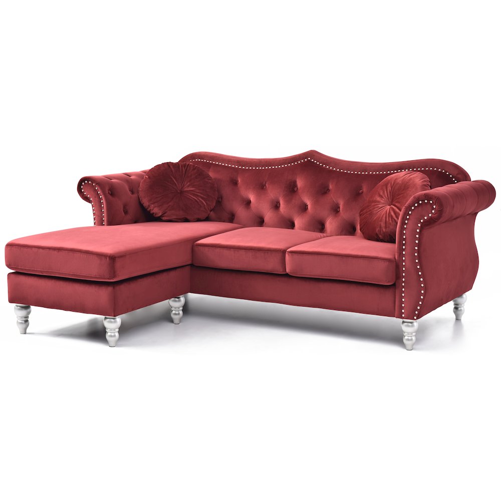 Glory Furniture Hollywood Sofa Chaise in Burgundy Color. Picture 1