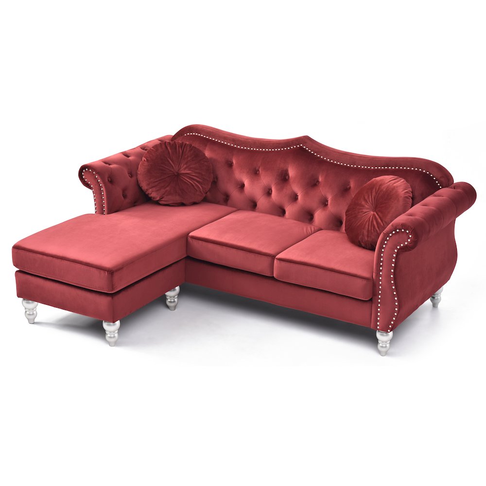 Glory Furniture Hollywood Sofa Chaise in Burgundy Color. Picture 3