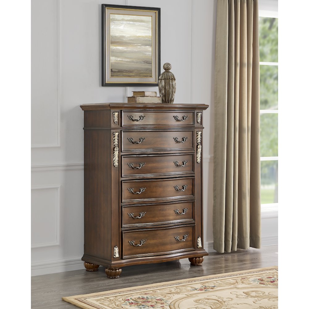 Glory Furniture Lyon Chest in Classic Cherry Color. Picture 10