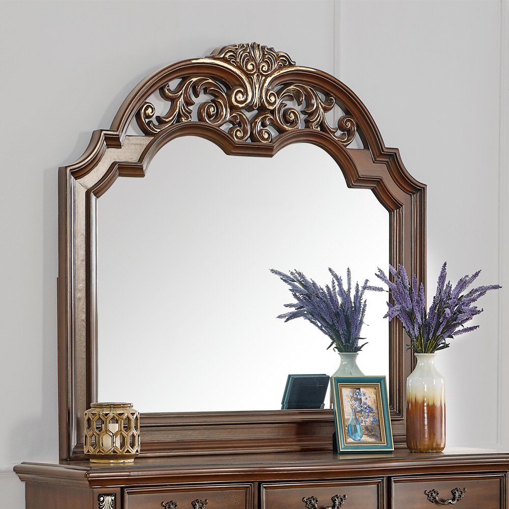 Glory Furniture Lyon Mirror in Classic Cherry Color. Picture 6