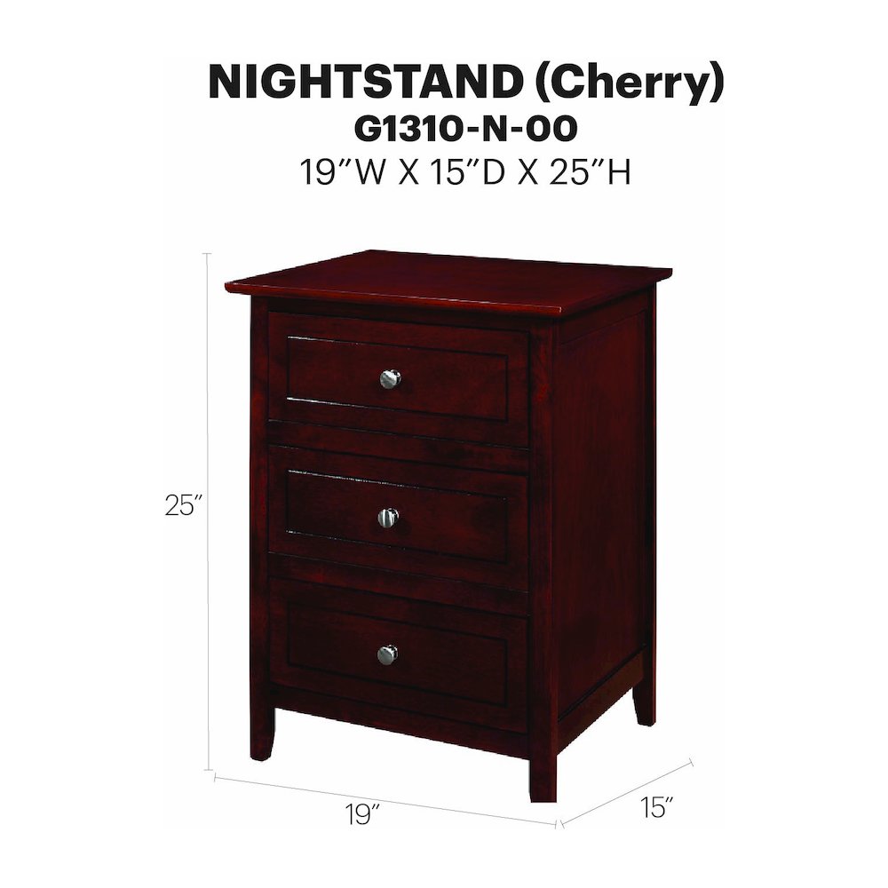 Glory Furniture Daniel   3 Drawer Nightstand, Cherry. Picture 9