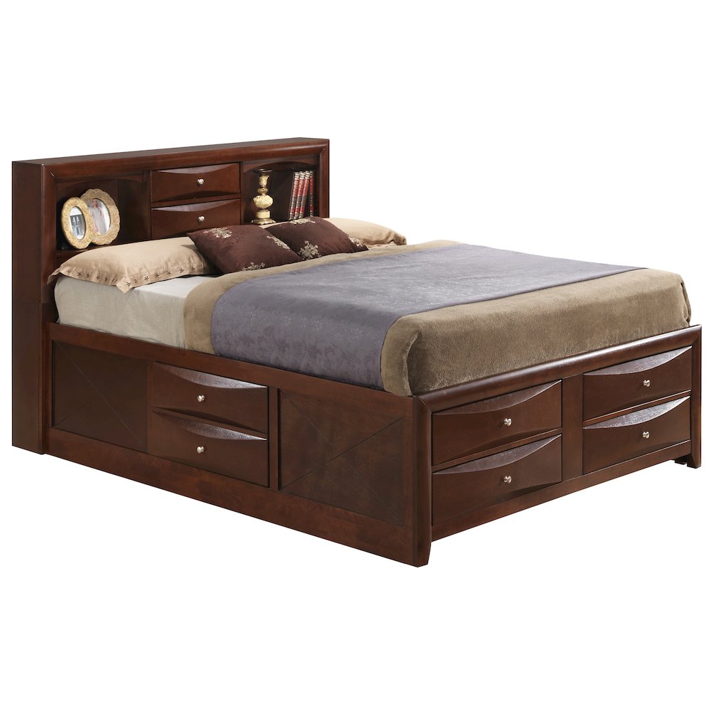 Glory Furniture Marilla Queen Storage Bed in Cherry Color. Picture 1