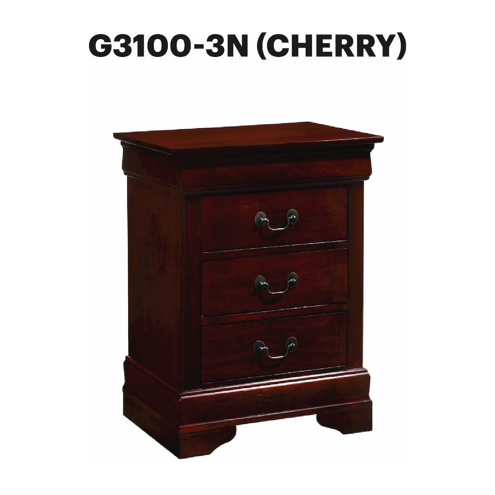 Glory Furniture Louis Phillipe   3 Drawer Nightstand, Cherry. Picture 7