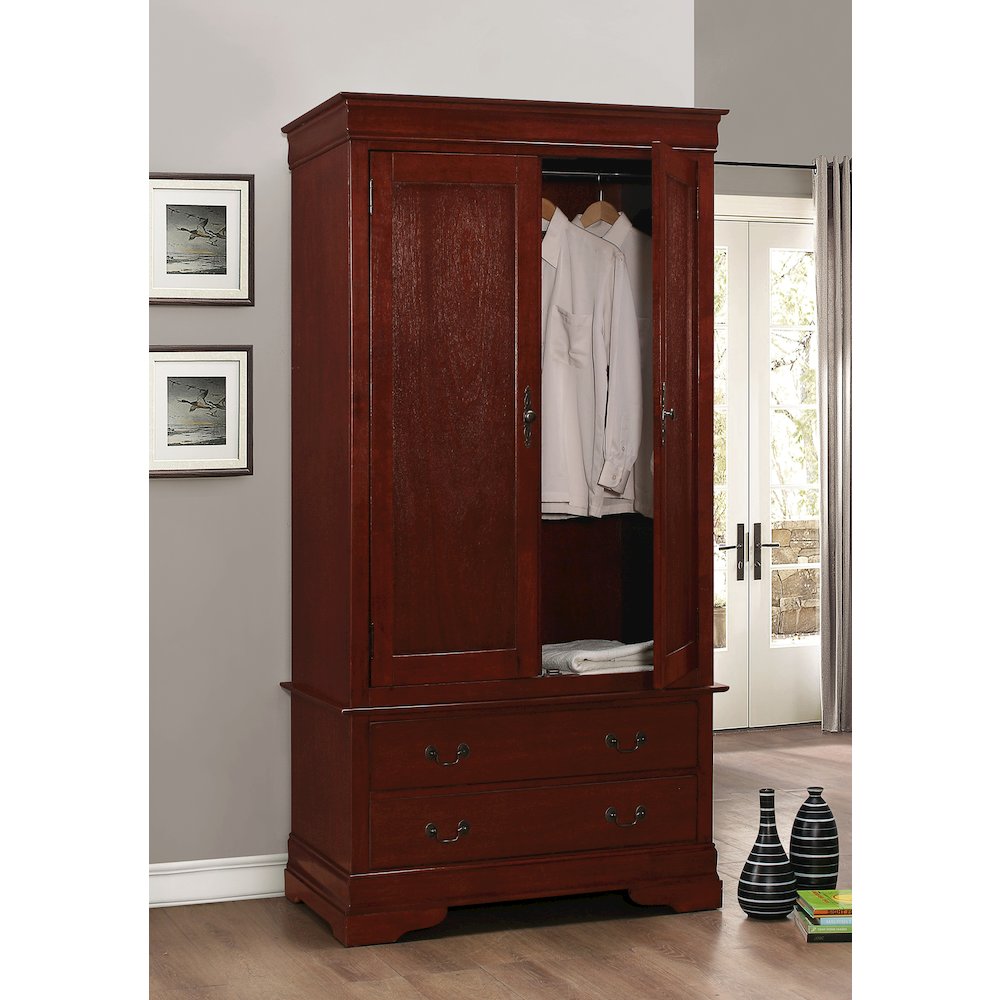 Glory Furniture Louis Phillipe Armoire in Cherry Color. Picture 2