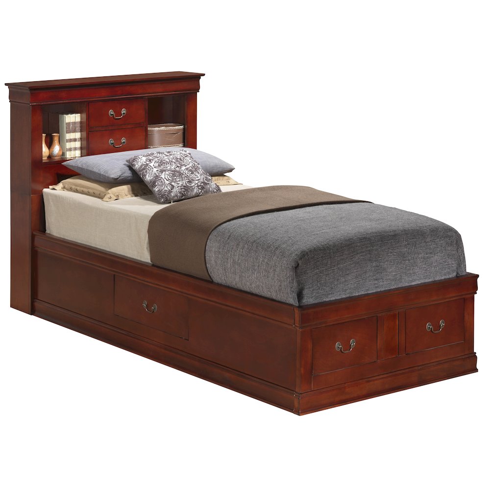 Glory Furniture Louis Phillipe Twin Storage Bed in Cherry Color. Picture 1