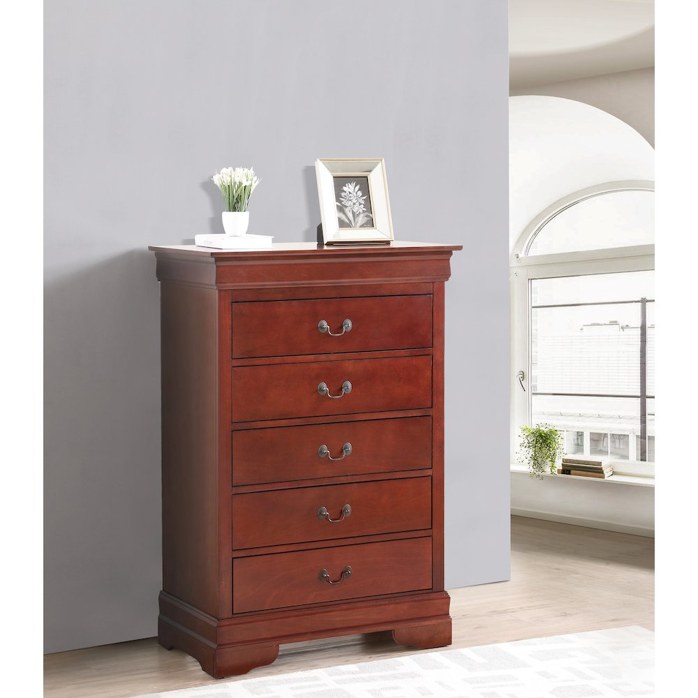 Glory Furniture Louis Phillipe Chest in Cherry Color. Picture 7