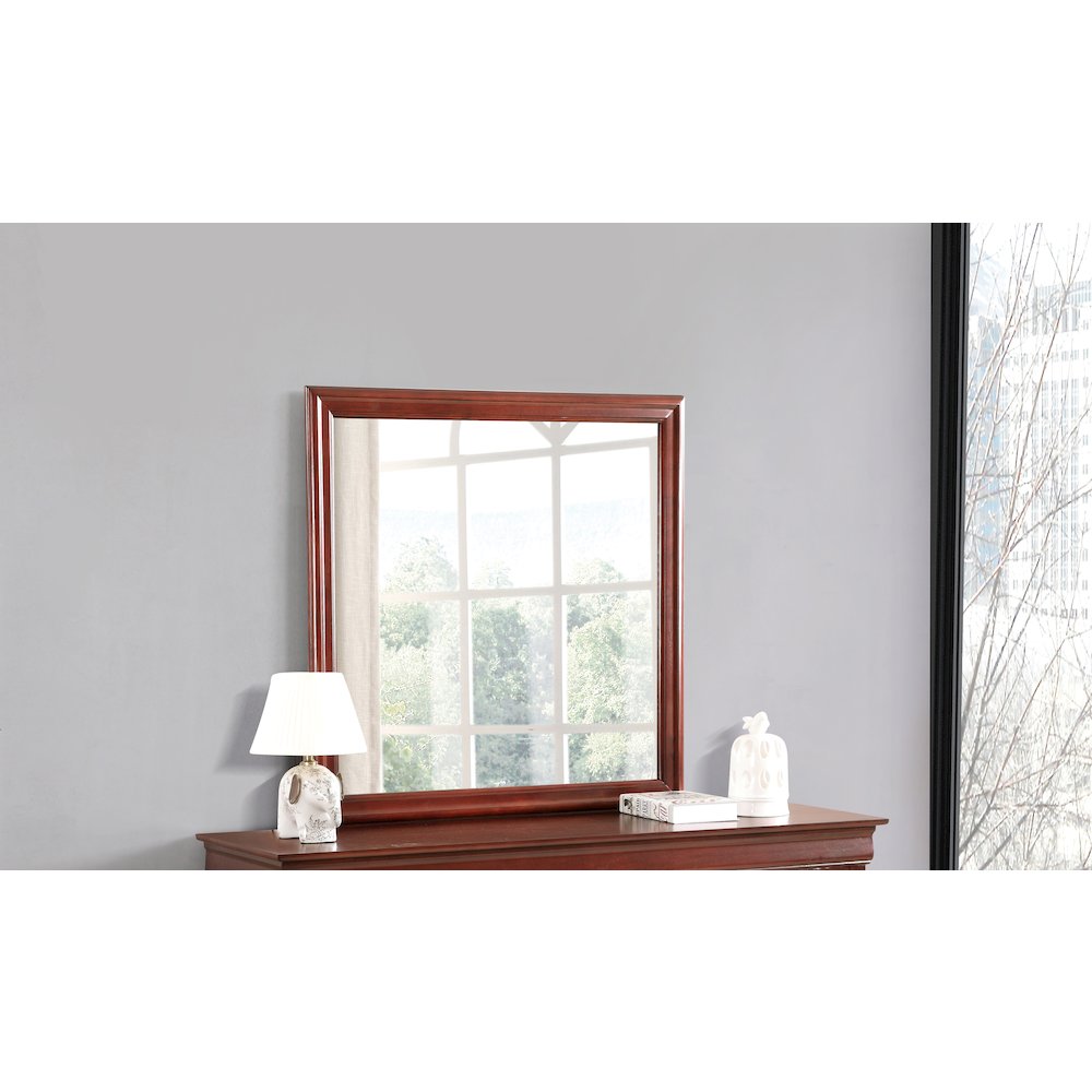 Glory Furniture Louis Phillipe Mirror in Cherry Color. Picture 1