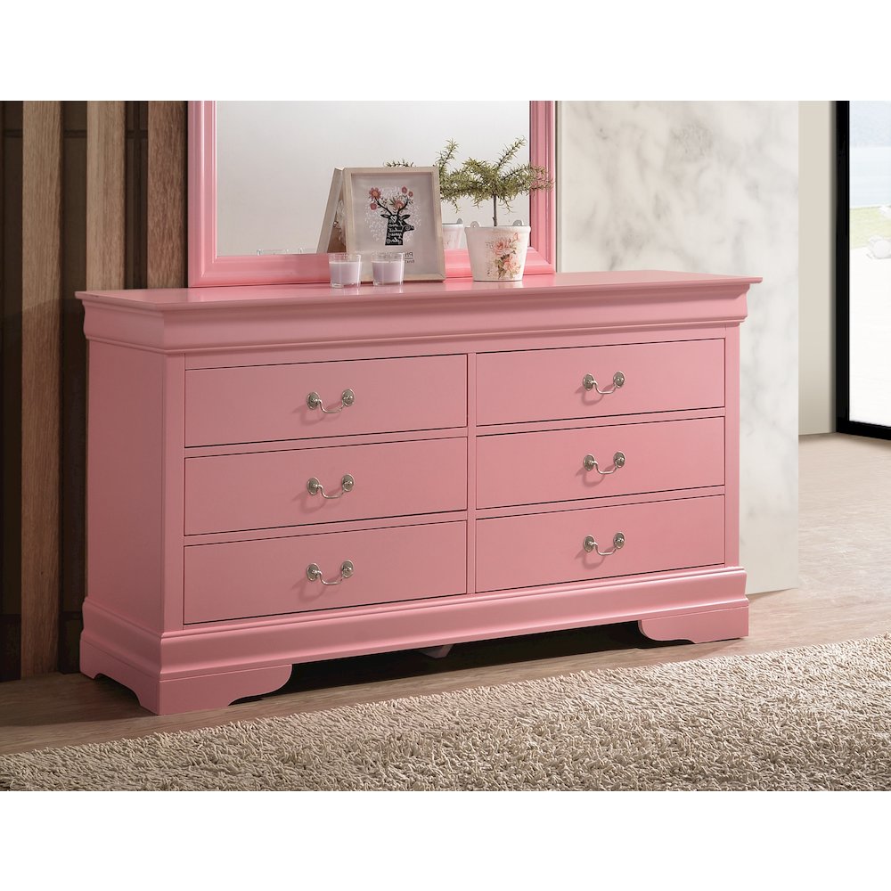 Glory Furniture Louis Phillipe Dresser in Pink Color. Picture 6