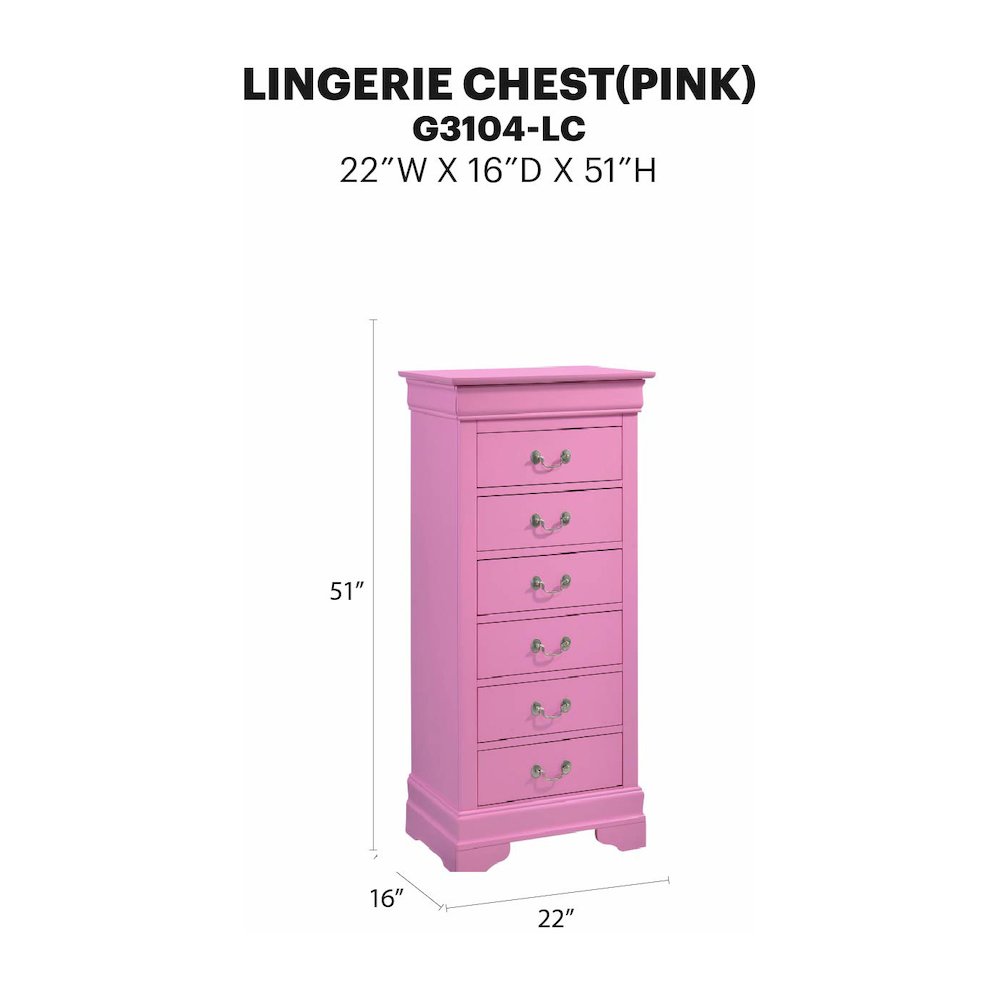 Glory Furniture Louis Phillipe Lingerie Chest in Pink Color. Picture 7