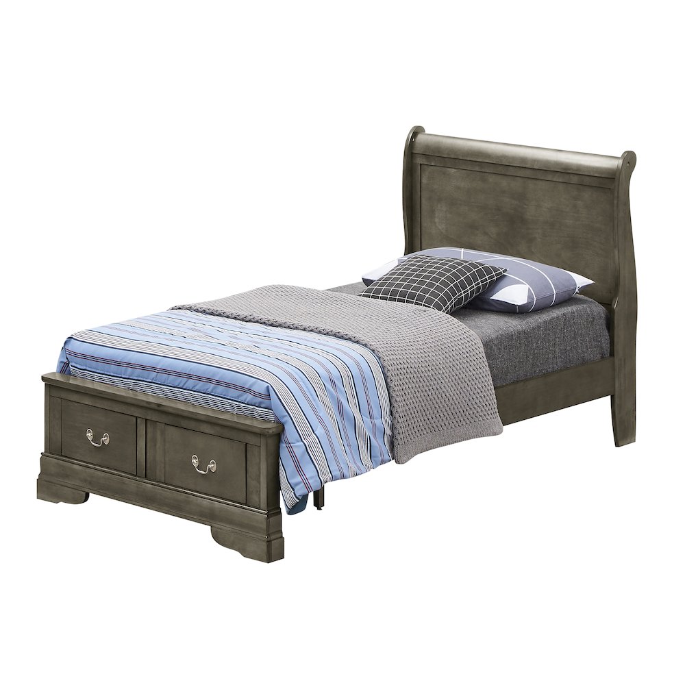Glory Furniture Louis Phillipe Twin Storage Bed in Gray Color. Picture 1