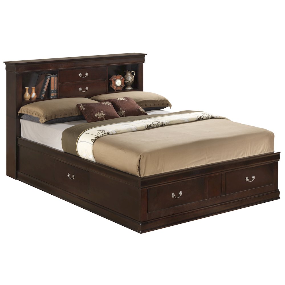 Glory Furniture Louis Phillipe Queen Storage Bed in Cappuccino Color. Picture 1