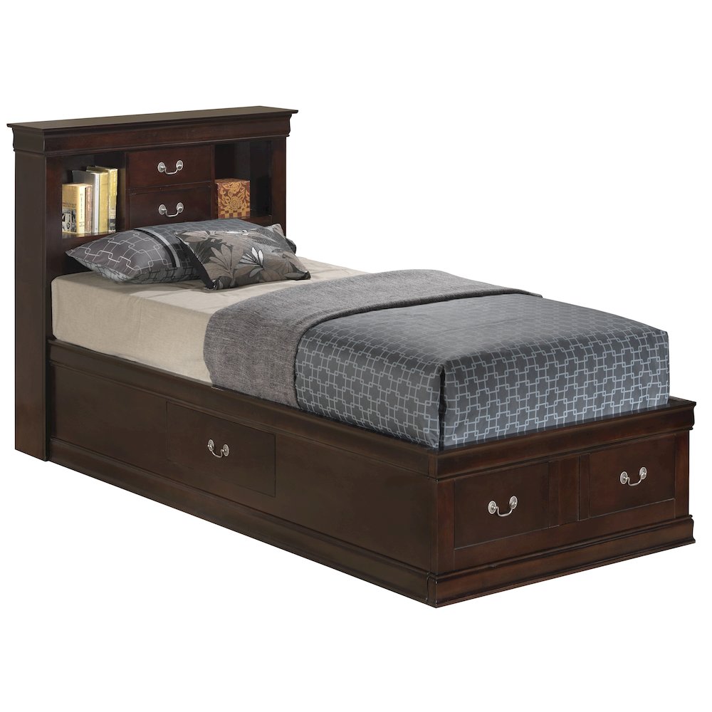 Glory Furniture Louis Phillipe Twin Storage Bed in Cappuccino Color. Picture 1