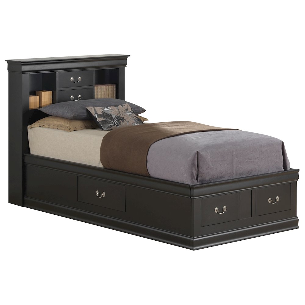 Glory Furniture Louis Phillipe Twin Storage Bed in Black Color. Picture 1