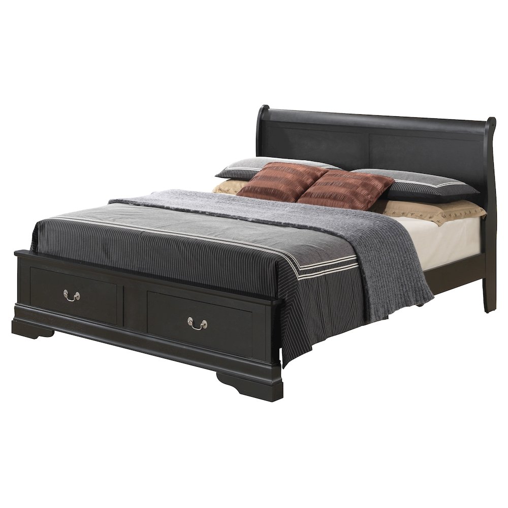 Glory Furniture Louis Phillipe Queen Storage Bed in Black Color. Picture 1