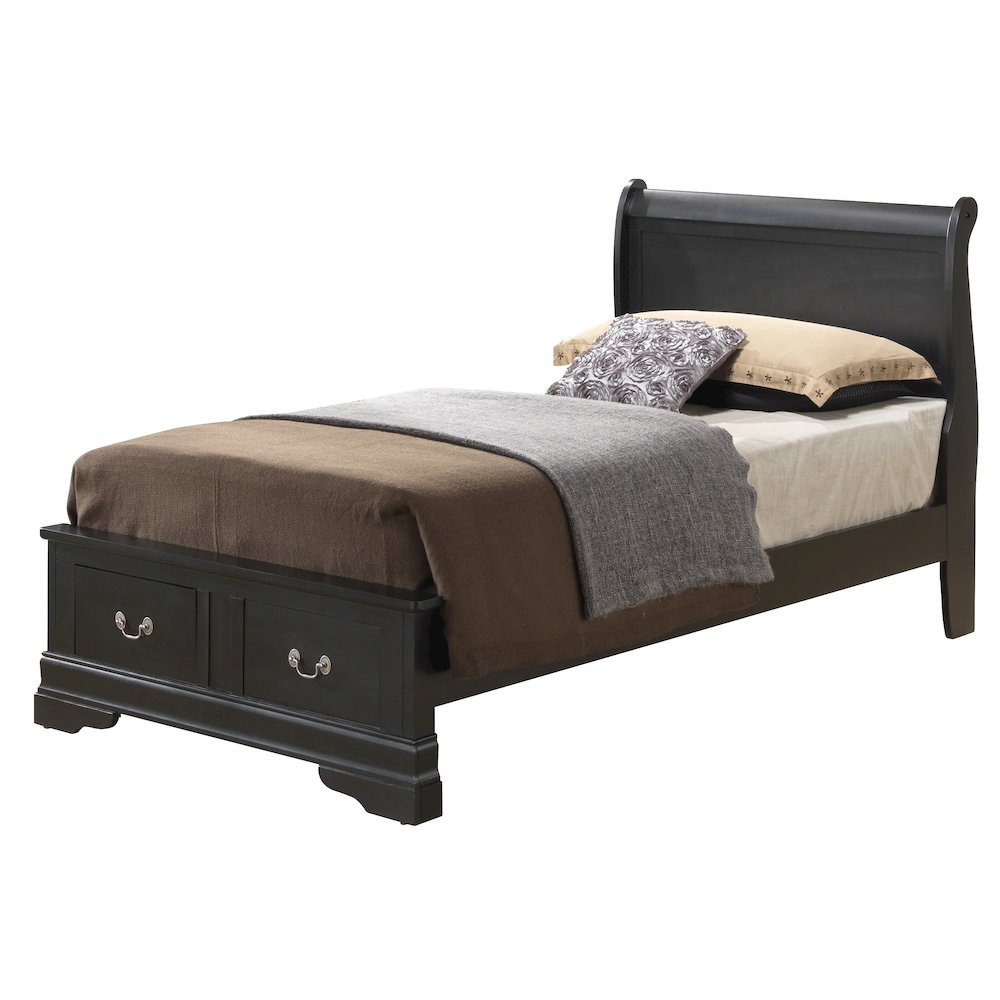 Glory Furniture Louis Phillipe Twin Storage Bed in Black Color. Picture 1
