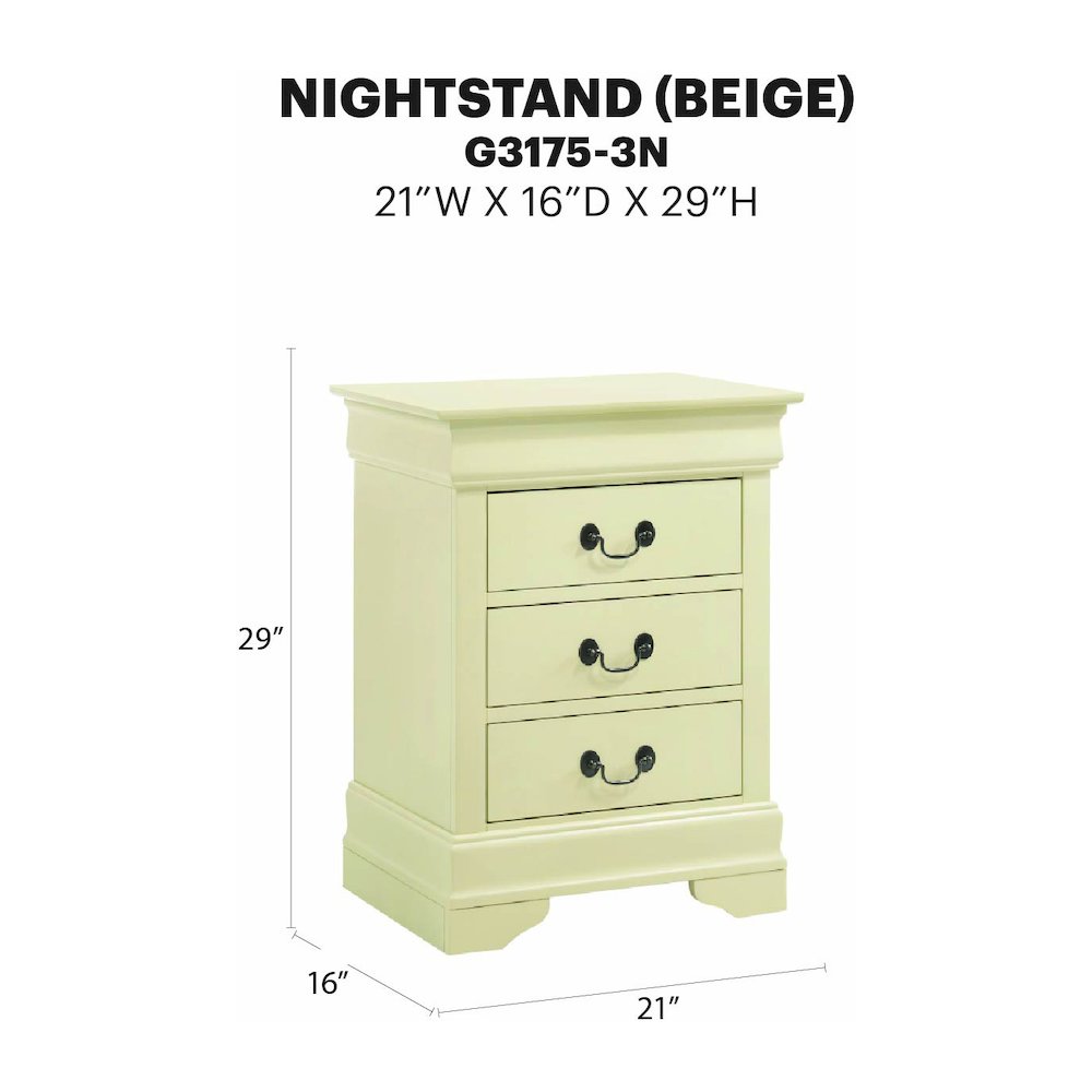 Glory Furniture Louis Phillipe Night Stand in Beige Color. Picture 7