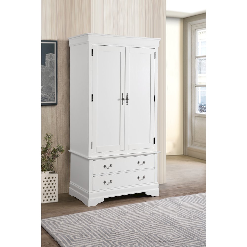 Glory Furniture Louis Phillipe Armoire in White Color. Picture 7