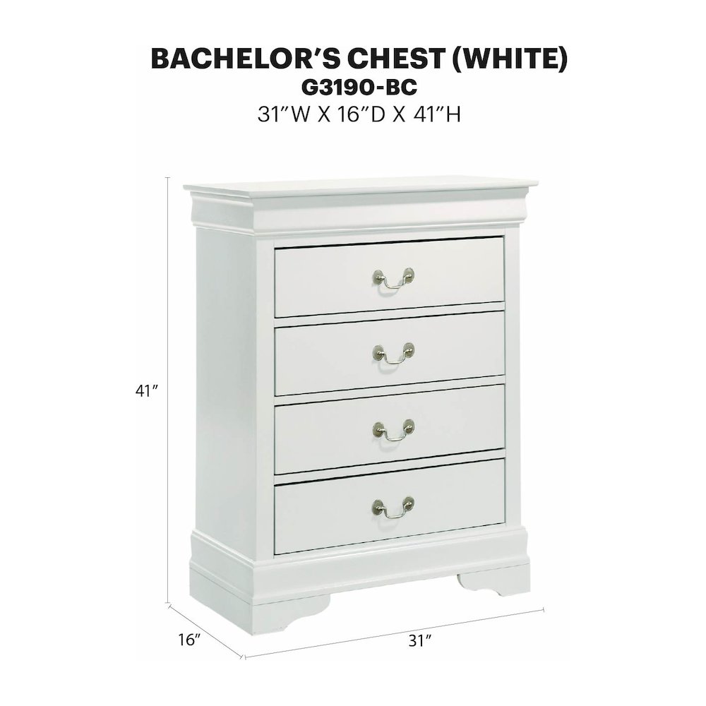 Glory Furniture Louis Phillipe Chest in White Color. Picture 7