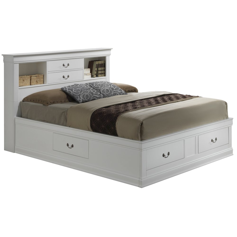 Glory Furniture Louis Phillipe Queen Storage Bed in White Color. Picture 1