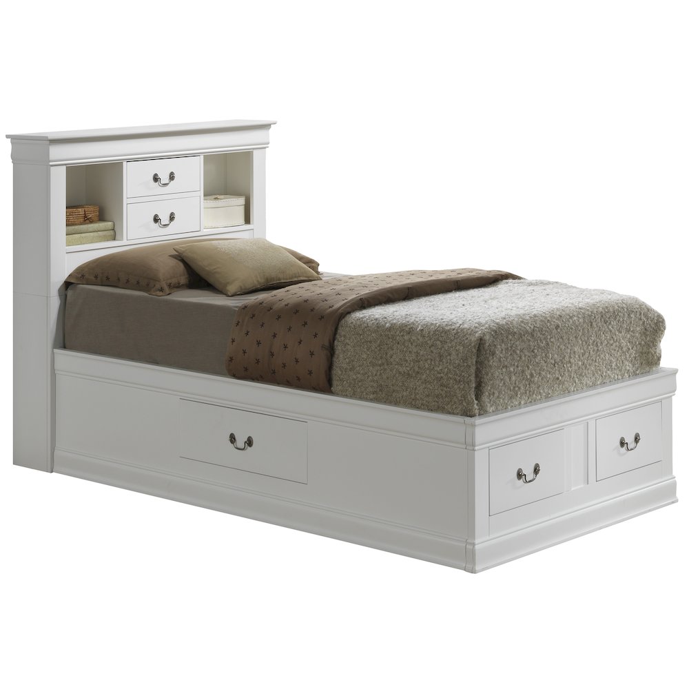 Glory Furniture Louis Phillipe Twin Storage Bed in White Color. Picture 1