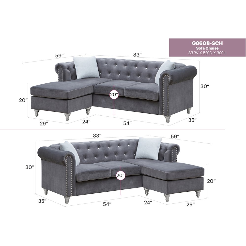 Glory Furniture Raisa Sofa Chaise in  Color. Picture 6