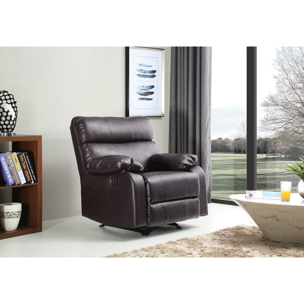 Glory Furniture Manny Rocker Recliner in Dark Brown Color. Picture 6