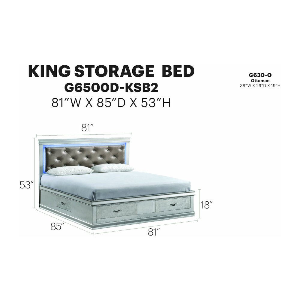 Glory Furniture Lorana King Bed, Silver Champagne Color. Picture 8