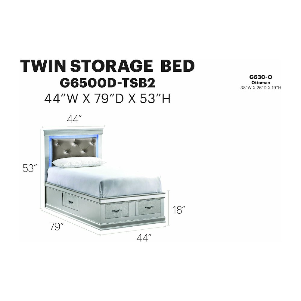 Glory Furniture Lorana Twin Bed, Silver Champagne Color. Picture 8