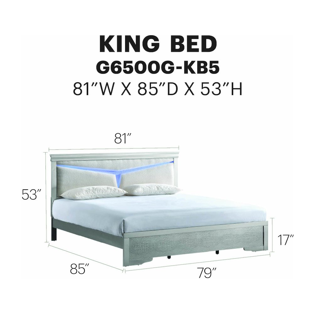 Glory Furniture Lorana King Bed, Silver Champagne Color. Picture 7