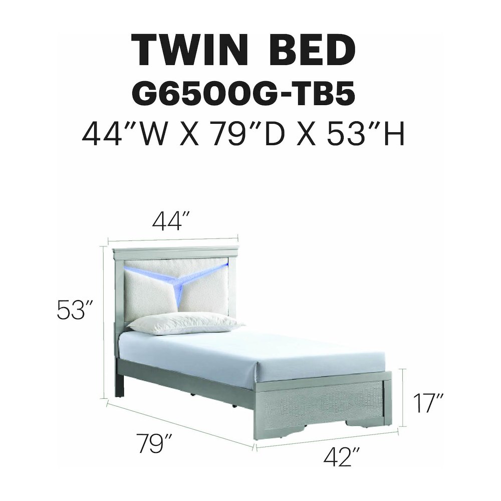 Glory Furniture Lorana Twin Bed, Silver Champagne Color. Picture 7